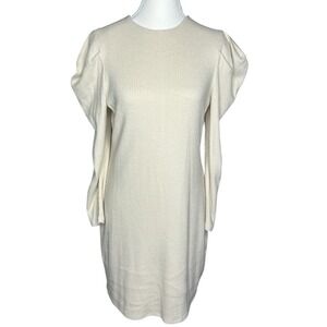 Express Women's NWT Ivory Neutral Puff Sleeve Ribbed Bodycon Sweater Dress S/C35